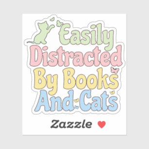Sticker Facilement Distrait Par Les Livres Et Chats Louveu