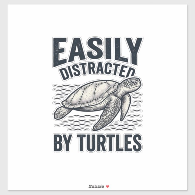 Sticker Facilement Distrait Par Les Tortues Design De T-Sh (Feuille)