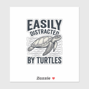 Sticker Facilement Distrait Par Les Tortues Design De T-Sh