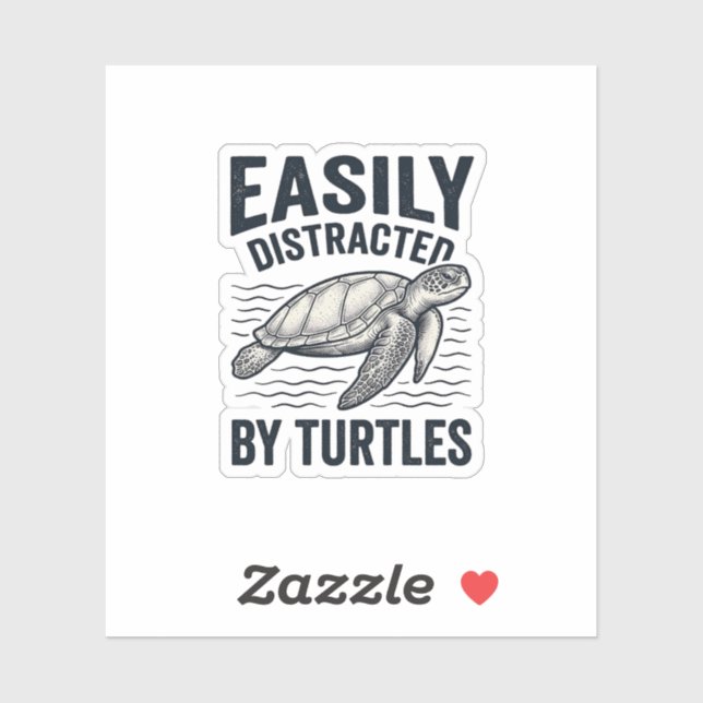 Sticker Facilement Distrait Par Les Tortues Design De T-Sh (Feuille)