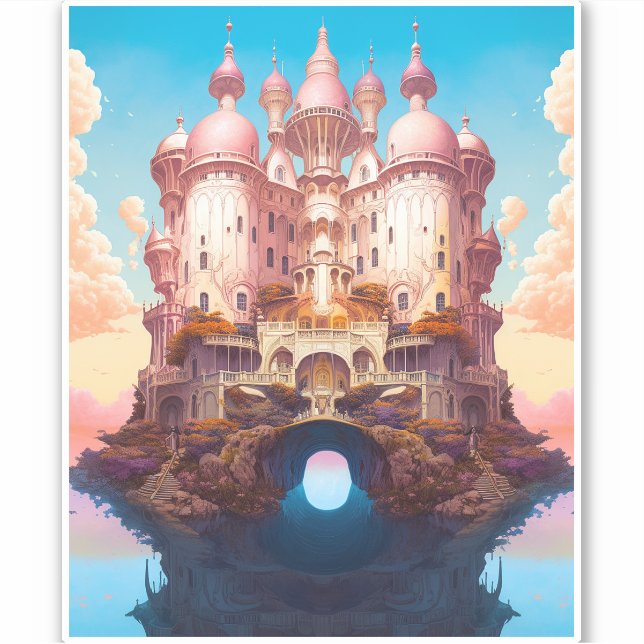 Sticker Fairy Tale Castle Rose White Gold Imaginaire Art (Devant)