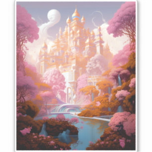Sticker Fairy Tale Castle Rose White Gold Imaginaire Art