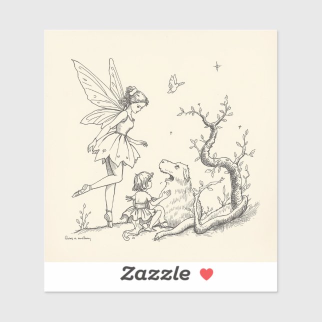 Sticker Fairy Tale–Themed Black and White Painting Images  (Feuille)