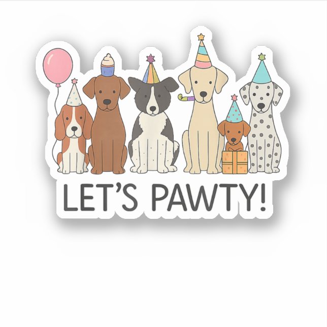 Sticker Faisons la Fête Chiens Mignons Fête Célébration Am (Devant)