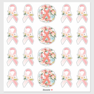 Sticker Faith Hope Cure Cancer du Sein Ruban et fleurs