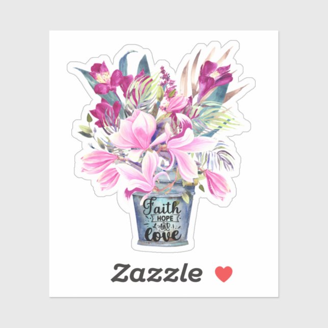 Sticker Faith Hope Love Pink Flowtop dans Bucket (Feuille)