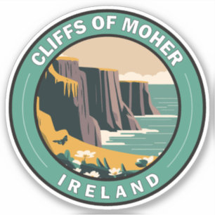 Sticker Falaises de Moher Irlande Floral Travel Art Vintag
