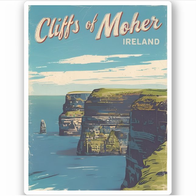 Sticker Falaises Vintage voyage rétro de Moher Irlande (Devant)
