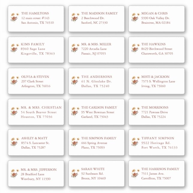 Sticker Fall Floral Mariage Guest Nom du bénéficiaire Adre (Devant)