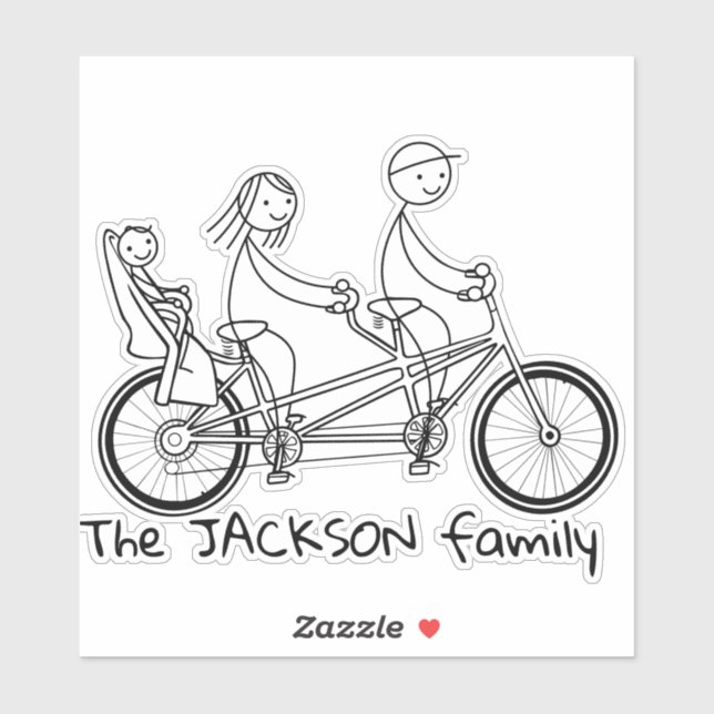 Sticker Famille de silhouette sur vélo tandem avec siège b (Feuille)