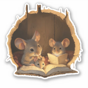 Sticker Famille de souris dans un trou de souris