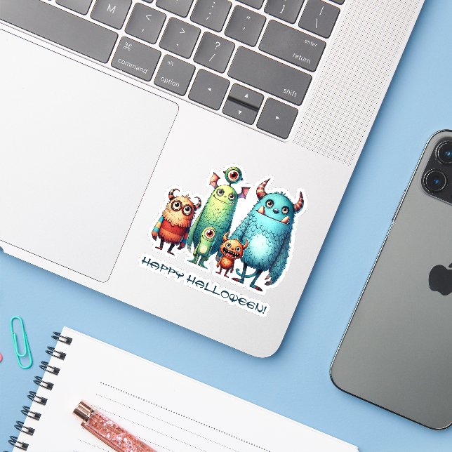 Sticker Famille Monster - Happy Halloween ! (Ordinateur portable avec iPhone)