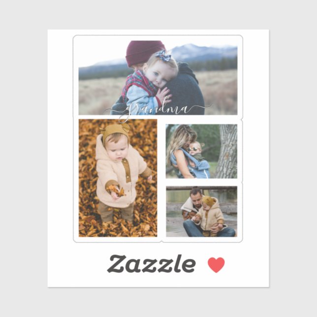 Sticker Famille Simple Collage Moderne Amour Grand-mère Ma (Feuille)