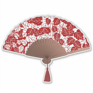 Sticker Fan japonaise dans la copie de feuille, rouge