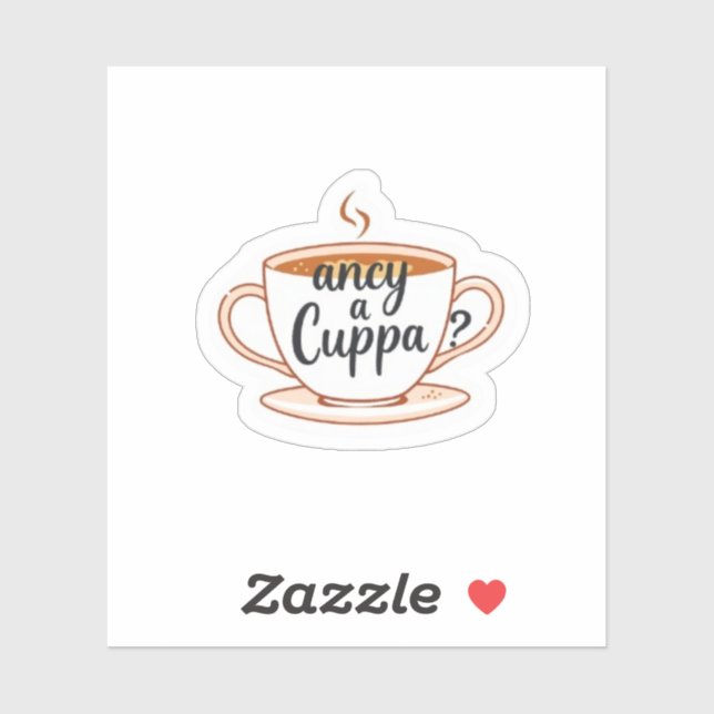Sticker Fancy a Cuppa British Tea Lover Aesthetic (Feuille)