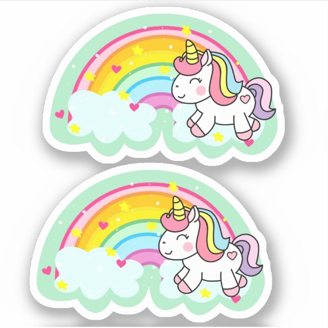 Sticker Fancy Girl mignonne Fun Rainbow Unicorn (Devant)