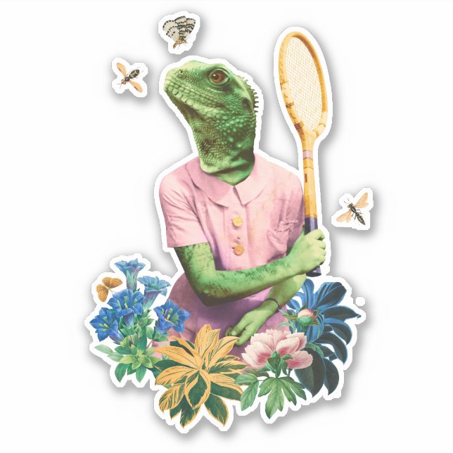STICKER FANCY LIZARD ANIMAL JOUER AU TENNIS (Devant)