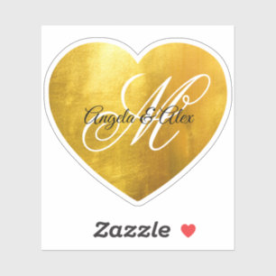 Sticker Fancy Monogramme Faux Jaune Gold Foil Coeur