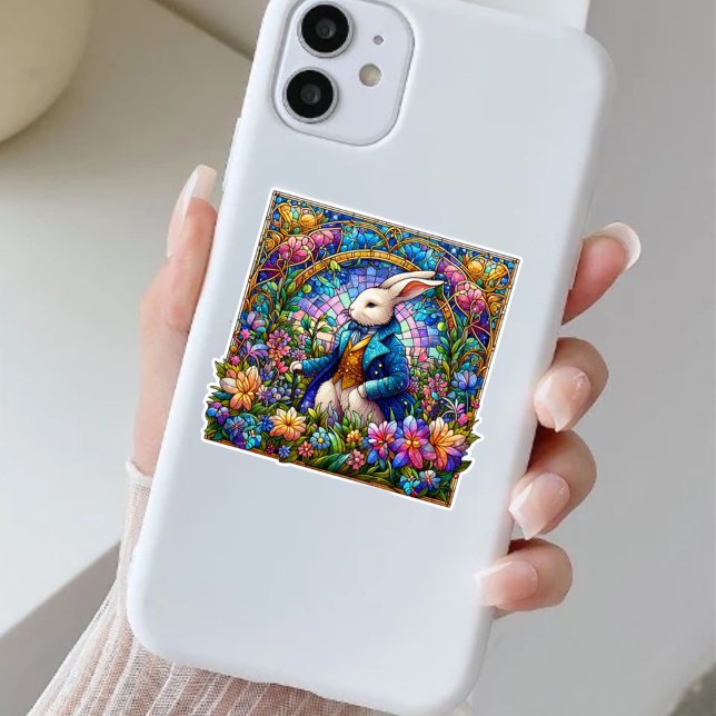 Sticker Fantastique Lapin De Pâques Dans Le Jardin De Verr (Créateur téléchargé)