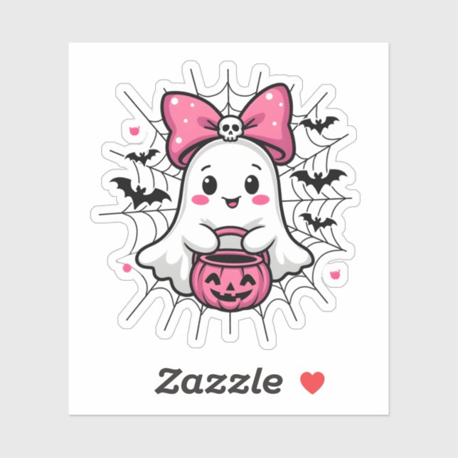 Sticker Fantôme éffrayant avec Pink Bow Sensibilisation au (Feuille)