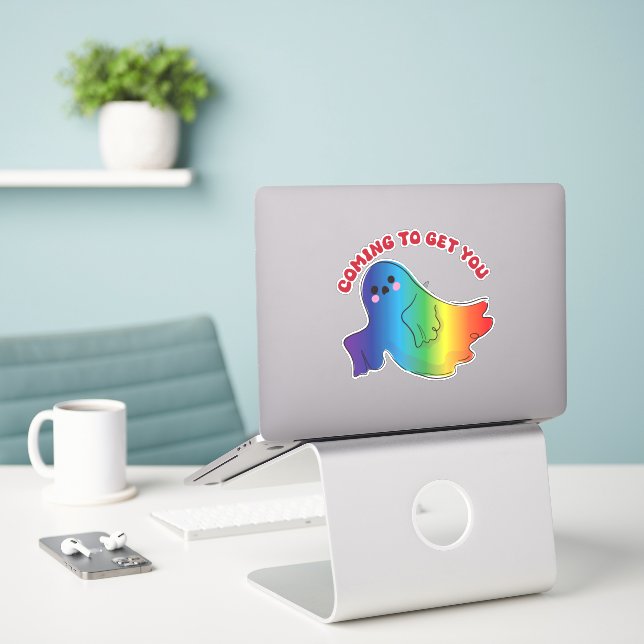 Sticker fantôme mignon (Ordinateur portable sur le bureau)