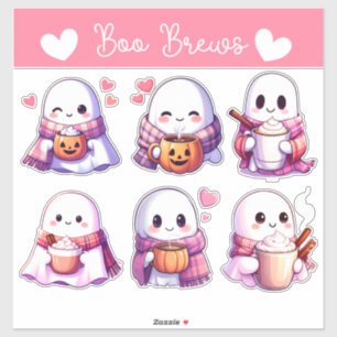 Sticker Fantômes cosy avec Mugs d'automne et Vibes de coeu