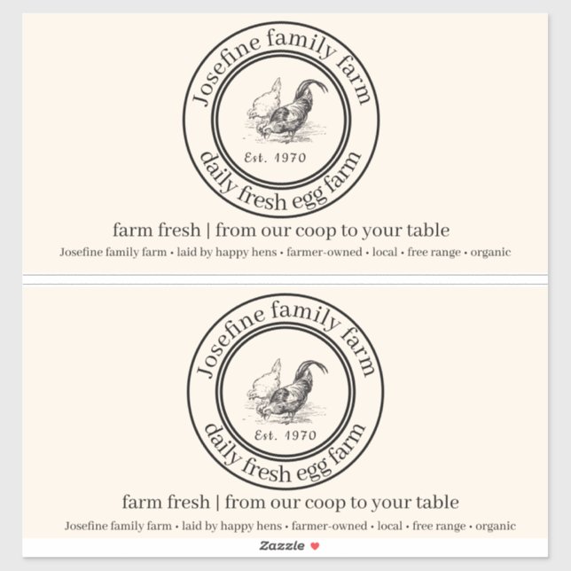 Sticker Farm Fresh Eggs Chicken Coop Rustic cartoon label  (Feuille)