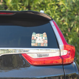 Sticker Fausse Chat Patchwork Pastel Cottage Minou Visage