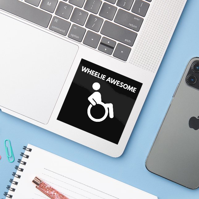 Sticker Fauteuil Roulant Génialement Cool (Ordinateur portable avec iPhone)