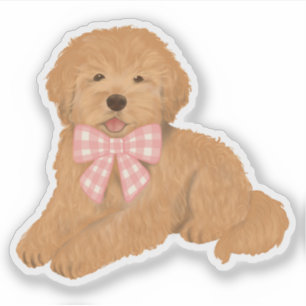 Sticker Faveur de fête avec un Golden Doodle et un nœud à