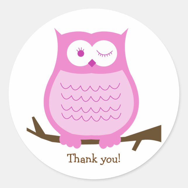 Sticker Faveur Rond PINK OWL | Sceau d'enveloppe (Devant)