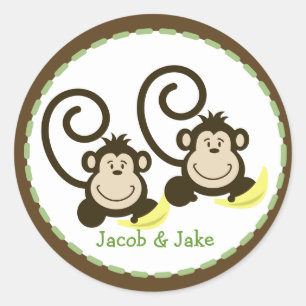 Sticker Faveur Twin Monkeys Round