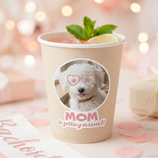 Sticker Faveurs de photo de mariage de célibataire visage  (Mom Is Getting Married Funny Dog Photo Bachelorette Party Stickers)