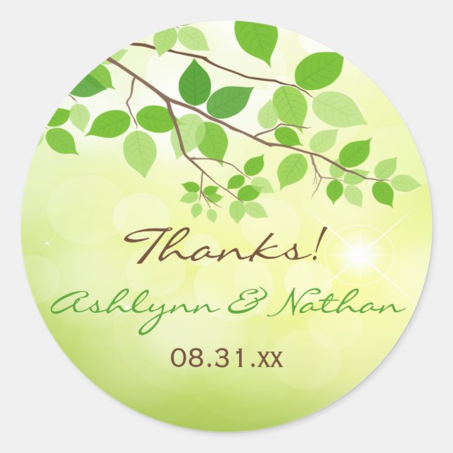 Sticker Favor de mariage 1,5" Rond Leafy Branches (Devant)