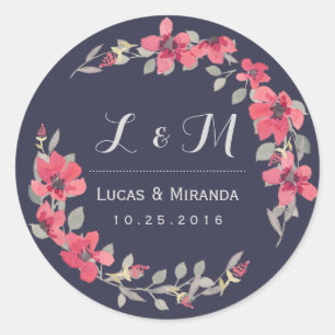 Sticker favori Marine Blue Rose Floral Wreath Wedd