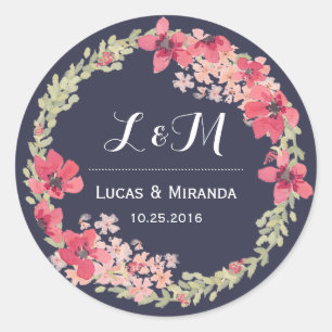 Sticker favori Marine Blue Rose Floral Wreath Wedd