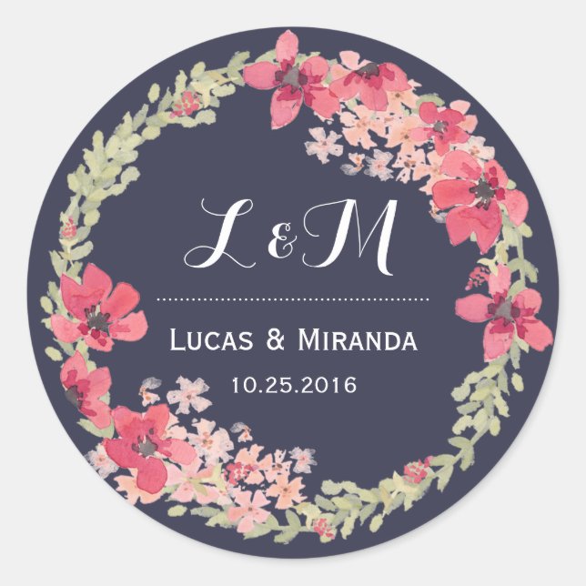 Sticker favori Marine Blue Rose Floral Wreath Wedd (Devant)