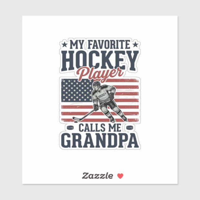 Sticker Favorite Hockey Player Calls Me Grandpa Vintage Sh (Feuille)