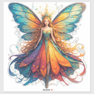 Sticker Fée de fantasy enchanteresse avec des ailes coloré