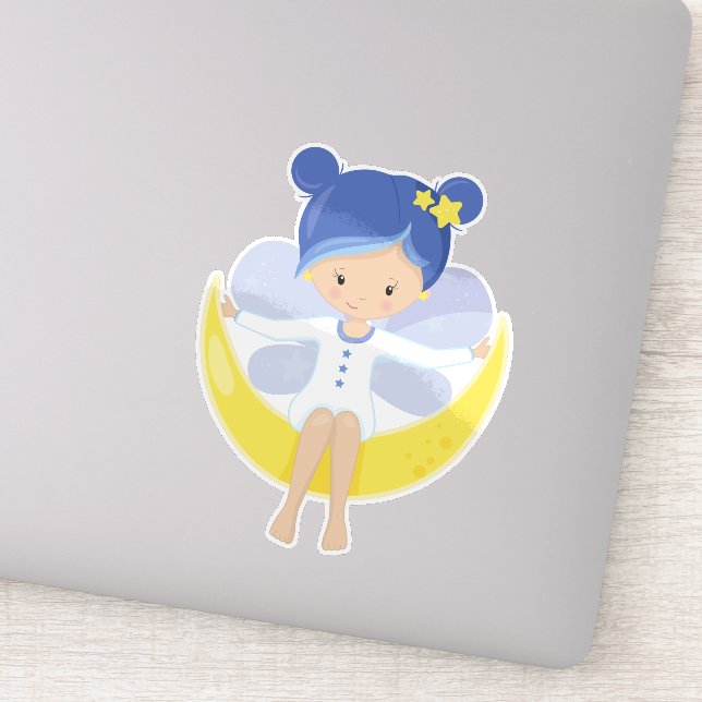 Sticker Fée De Fécule, Fée Sur La Lune, Fée Mignonne (Détail)