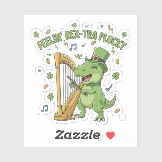 Sticker Feelin' Rex-tra Plucky Funny St. Patrick's Day   (Feuille)