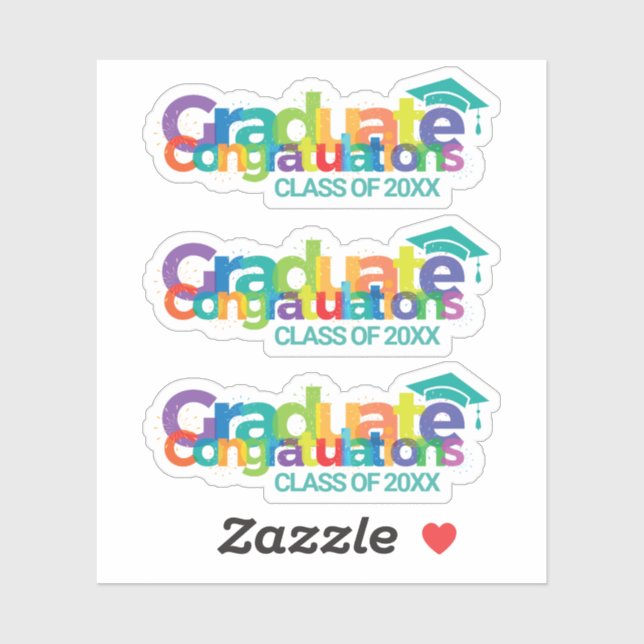 Sticker Félicitations Classe de 20XX Colorful Graduation (Feuille)