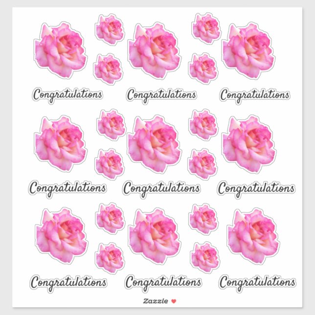 Sticker Félicitations Pink Variegated Rose Cutout Photo (Feuille)