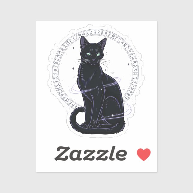 Sticker Feline Familiar - Chat noir gothique avec Runes (Feuille)