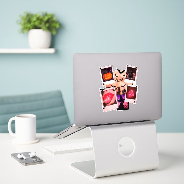 Sticker Femine Citrouille d'Halloween (Ordinateur portable sur le bureau)