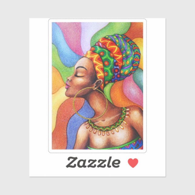 Sticker Femme africaine avec cire tissu traditionnel (Feuille)