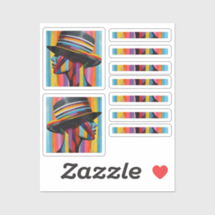 Sticker Femme au chapeau coloré 2 silhouette saisissante