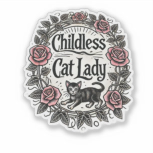 Sticker Femme au chat sans enfant
