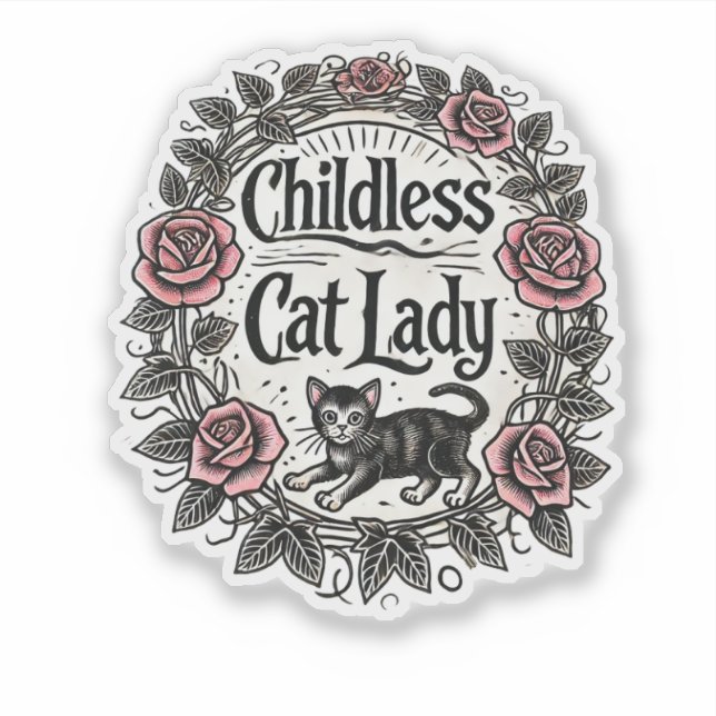 Sticker Femme au chat sans enfant (Devant)