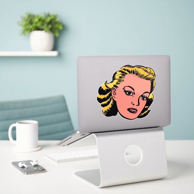 Sticker Femme blonde rétro (Ordinateur portable sur le bureau)